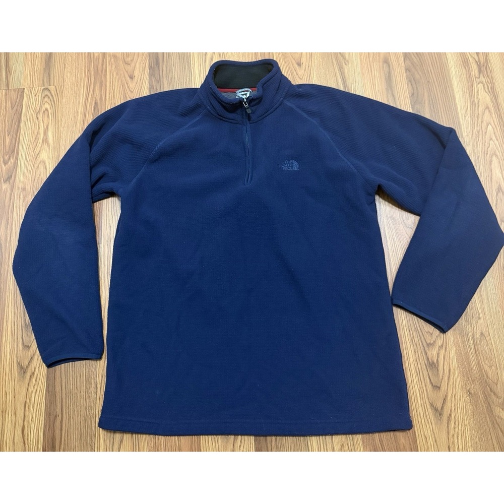 The North Face Waffle Fleece Quarter Zip Pullover Mens Large Navy Blue